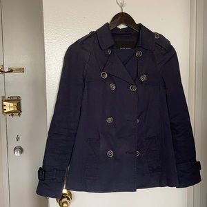 Navy Zara button down short trench coat